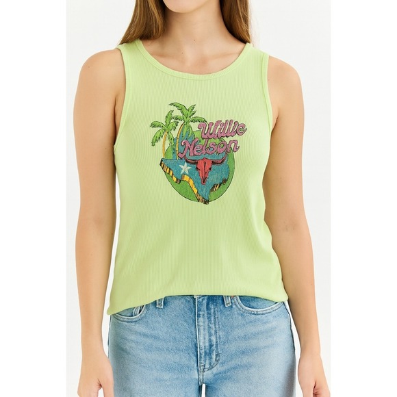 Zion Willie Nelson Graphic Tank Top Sleeveless‎ Ribbed Knit Green Medium - Picture 1 of 4